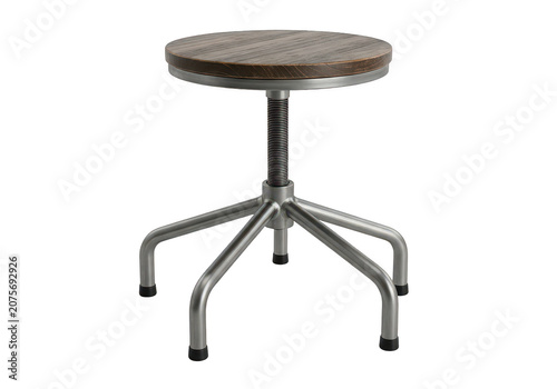 Adjustable height industrial stool with metal legs.