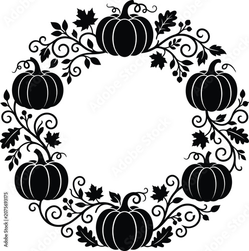 Obraz na płótnie Autumn pumpkin wreath silhouette floral fall decoration design