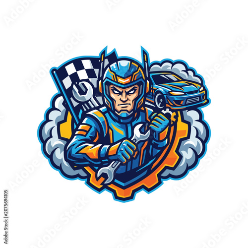 Racing Driver Wearing Blue Helmet.