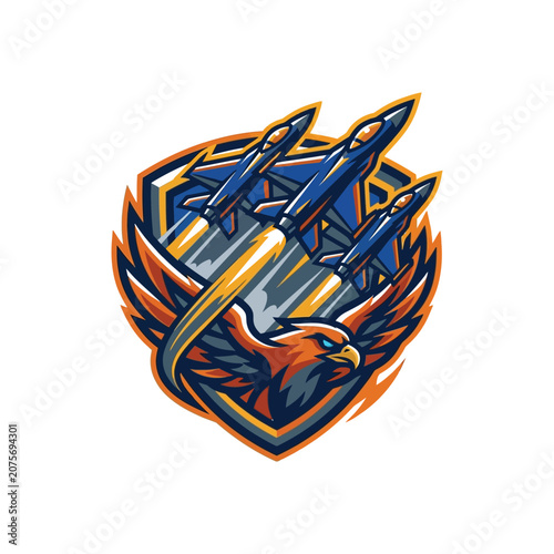 Rockets on Emblem with Wings.