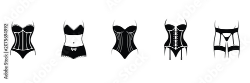 Cuadro en lienzo Lingerie icon set featuring classic elegant female corsets underwear bodysuits a