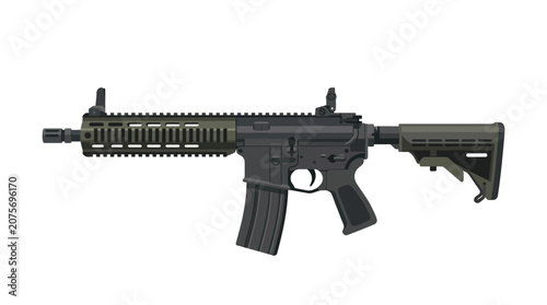 Detailed Military Style Tactical Assault Rifle Vector Illustration on White Background