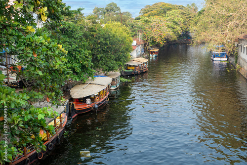 river view in Alappuzha town, India with boats