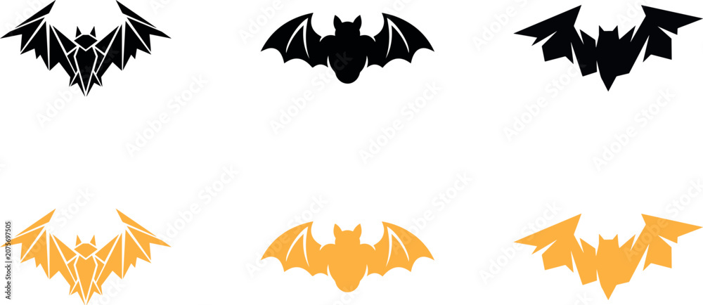 Obraz premium Six black cat silhouettes in various poses on white background