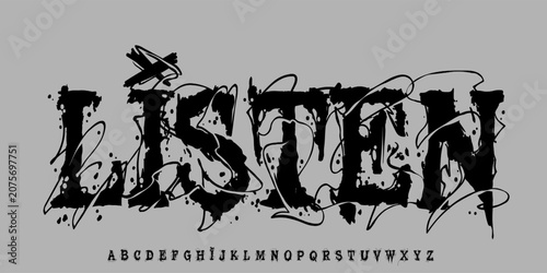 Schilderij op canvas Y2k Dark Rock Lettering tattoo vector type font