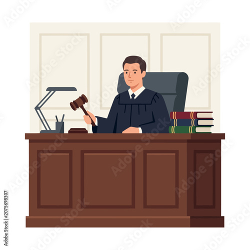 Obraz na plátně Male Judge Presiding Over Court Hearing Vector Illustration