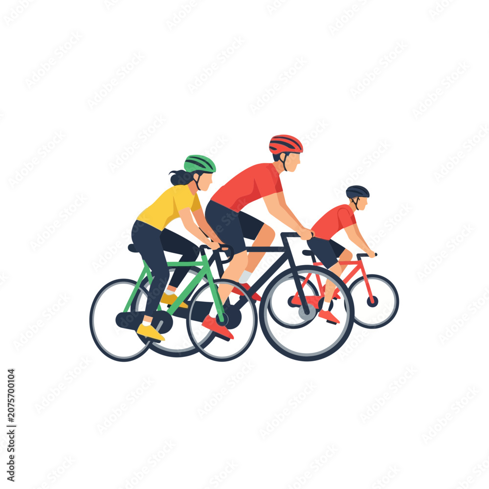 Obraz premium Flat vector illustration of family cycling together for healthy lifestyle