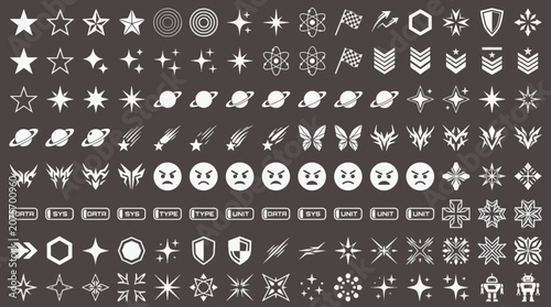Photos Extensive library of y2k aesthetic white graphic symbols featuring stars planets