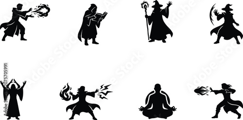 Foto Fantasy Wizard Magic Silhouette Collection with Spell Casting Sorcerer Mage Char