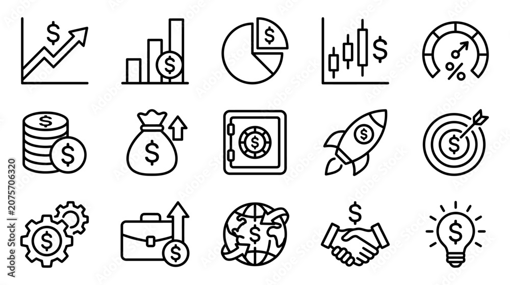 Fototapeta premium Financial and business success icons set.