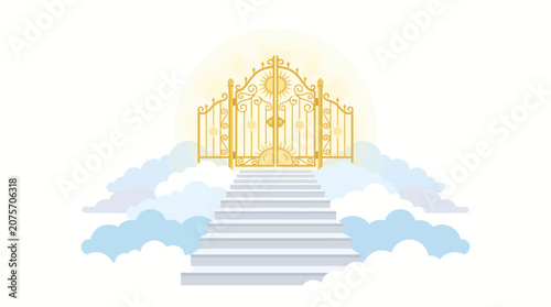 Foto Golden Gate to Heaven with Stairs and Clouds.
