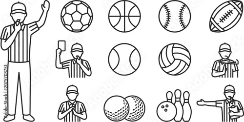 Obraz na plátně Referee and various sports balls icons