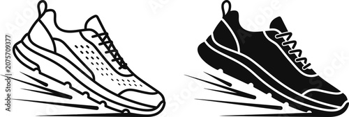 Bild auf Leinwand Black and white running shoes in motion