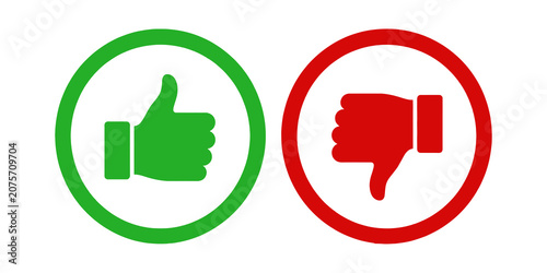 Green thumbs up and red thumbs down icons isolated on transparent background