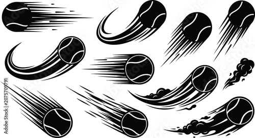 Bild auf Leinwand Black and white tennis balls flying
