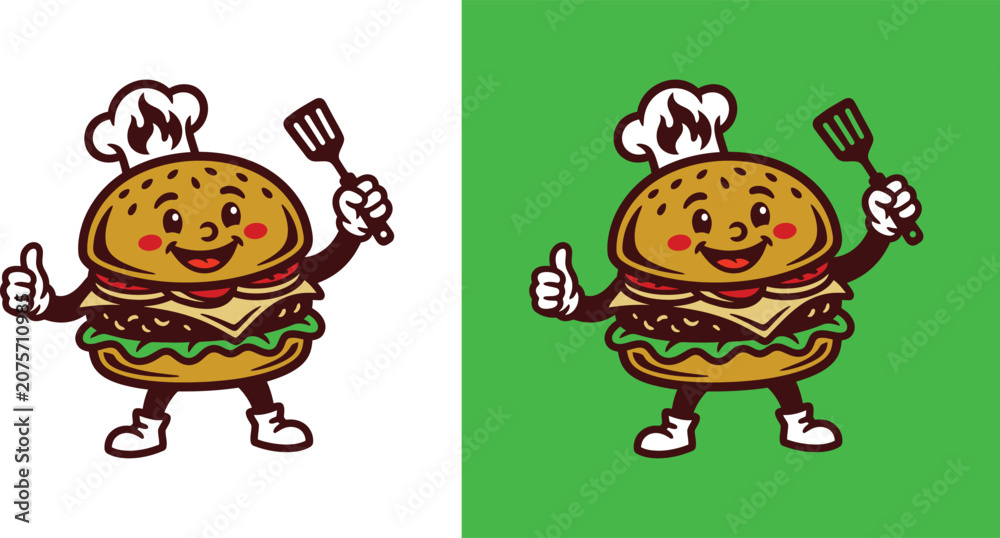 Naklejka premium Cute Burger Mascot Logo Design for Food Business
