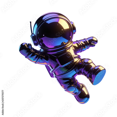 3D Floating Astronaut in Metallic Chrome Spacesuit