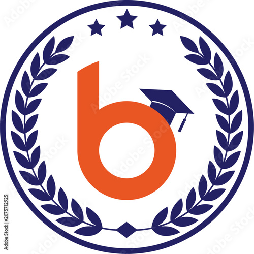 Education Logo with Graduation Cap and Laurel Wreath