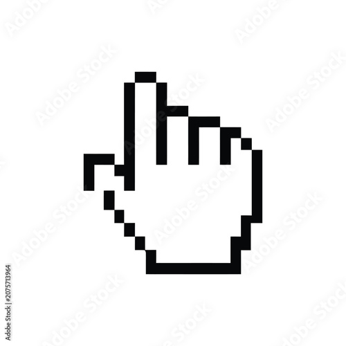 Pixelated hand cursor silhouette on a white background