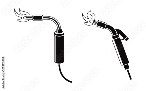Welding Torches Black Silhouette On White Background