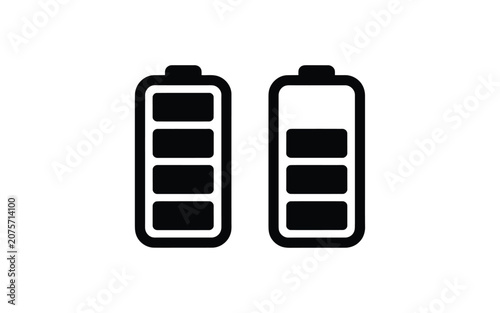 Battery charge level icons flat black silhouette on white background