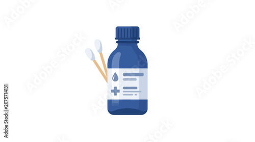 Antiseptic Bottle and Cotton Swabs, First Aid Medical Healthcare Concept