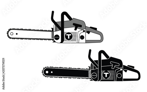 Chainsaw Illustration Black And White Vector Graphic Of Power Tool