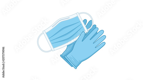 Blue medical face mask and gloves, personal protection equipment, hygiene concept
