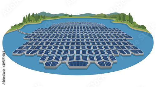 Floating Solar Farm on Lake - Renewable Energy Power Generation