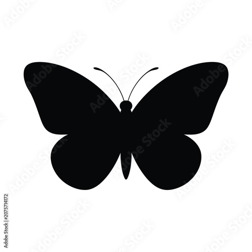 Butterfly Silhouette Against White Background Minimalist Insect Shape