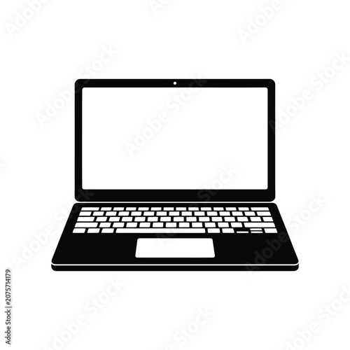 Laptop Silhouette On White Background Minimalist Computer Design