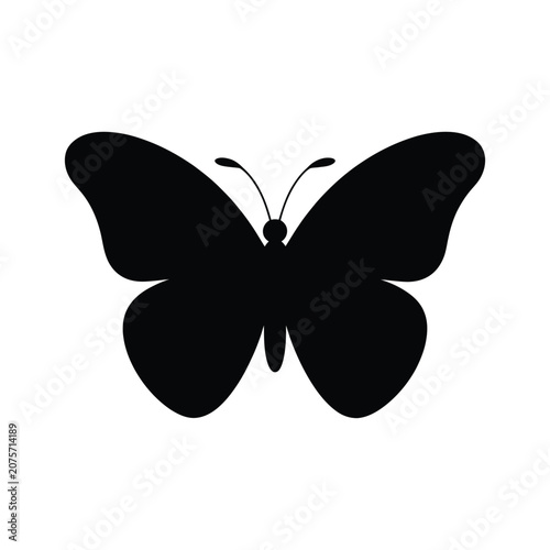 Black Butterfly Silhouette On White Background Simple Insect Shape
