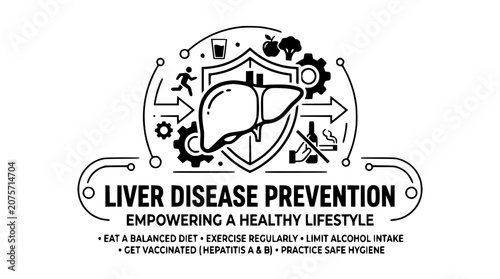 Liver Disease Prevention Infographic with Healthy Lifestyle Icons and Protection Shield