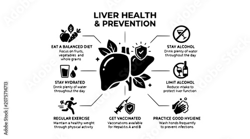 Liver Health and Disease Prevention Infographic with Medical Icons