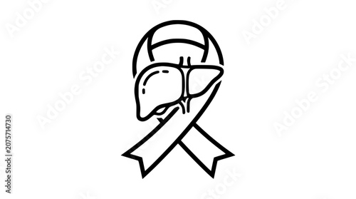 Human liver anatomy with awareness ribbon symbol for medical health and disease prevention