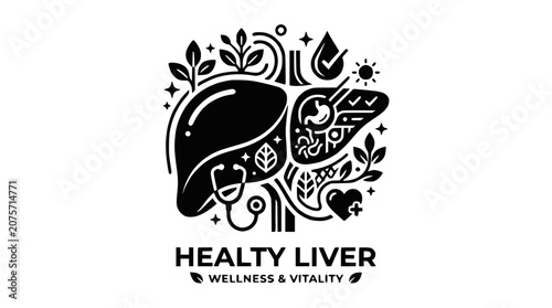 Human liver health and wellness conceptual vector icon with natural elements