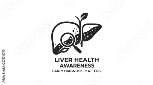 Human Liver Health Awareness Concept with Magnifying Glass for Medical Early Diagnosis Illustration