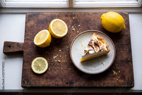 An Artistic Overhead Flat Lay of Lemon Meringue Delights