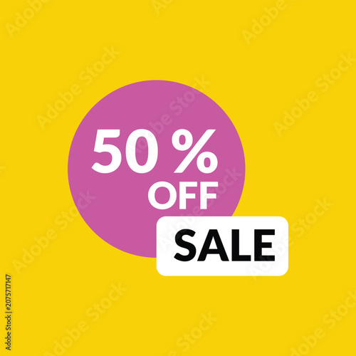 Vibrant 50 Off Sale Promotional Banner with Pink & Yellow Background - Eye-Catching Discount Design