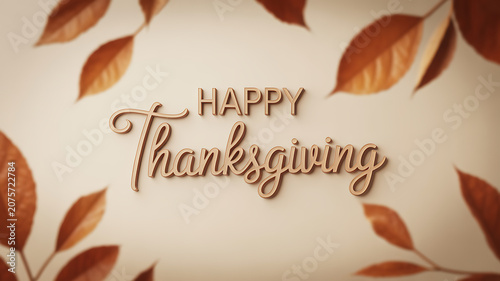 Happy Thanksgiving greeting card with autumn leaves on beige background transparent background
