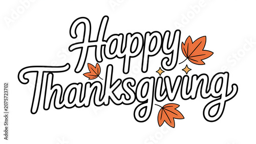 Happy Thanksgiving greeting message with orange leaves and stars on transparent background transparent background