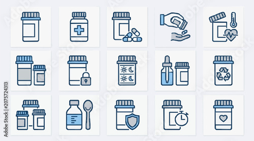 Medical Medication Icons Set.