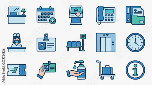 Medical Office Daily Workflow Icons.