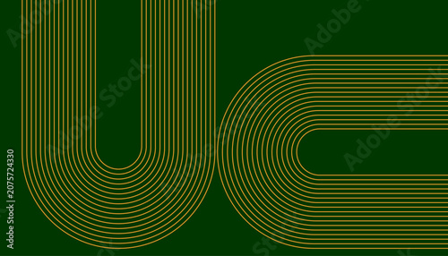 Abstract geometric background with golden lines forming u and c letters on a dark green background