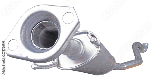 Photos Metal muffler for a passenger car painted silver on an isolated background