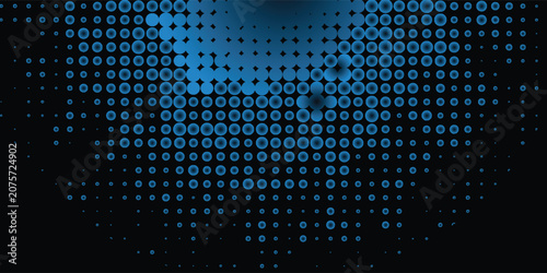 Blue halftone pattern on black background. Linear halftone background. Vector illustration isolated on white background.