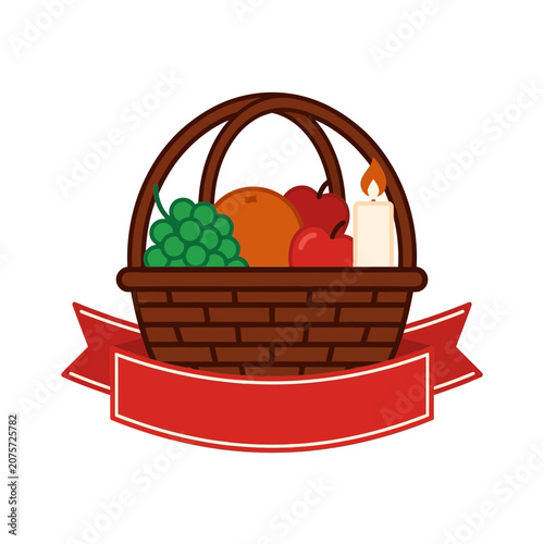 Fruit Basket With Candle and Ribbon Banner