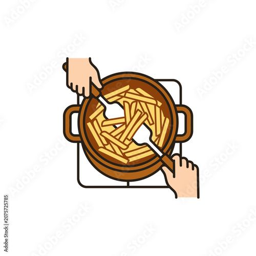 Frying French Fries in Pot