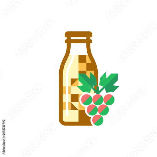 Grape Juice Bottle Icon with Grapes