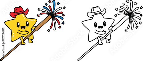Cute Star Cowboy with Firework Sparkler 4th of July Celebration